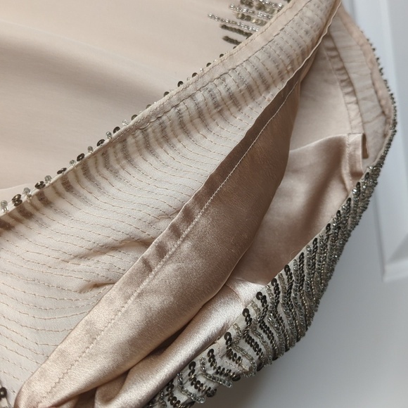 Parker 100% Silk Sleeveless Gold Sequin Fully Lined Mini Dress Nude L - Picture 13 of 15